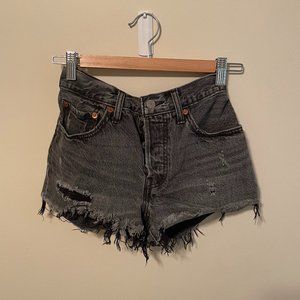 Levi's 501 Short in Distressed Black Denim
